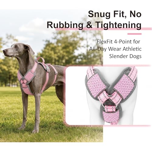 ThinkPet Flexfit 3-Strap Escape Proof Dog Harness, No Pull Front Clip 2-in-1 Vest with Control Handle, 360° Reflective Breathable Adjustable Harness for Greyhound Whippet Vizsla, Large, Pink - color: Pink, size: Large