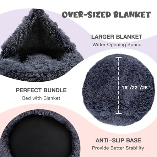 Himax Dog Beds for Large Dogs, Donut Dogs Beds with Blanket Attached, Calming Dog Bed Washable (20"/26"/35") Grey - color: Grey, size: 35.0"L x 35.0"W x 10.0"Th