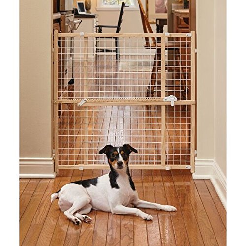 MidWest Homes for Pets Wire Mesh Pet Safety Gate, Dog Gate Expands From 29 - 50 Inches Wide, 32 Inches Tall, Wood, Powder Coated Wire - size: Medium