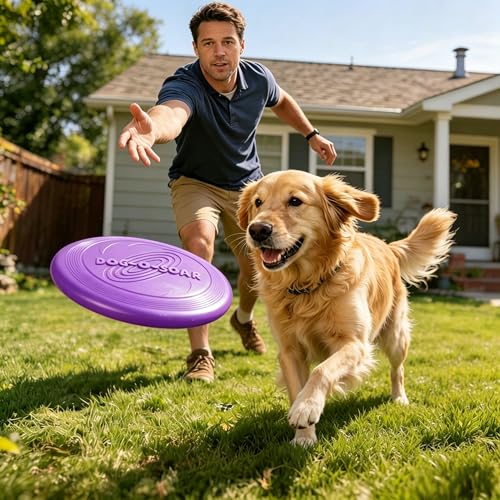 Dog Frisbee, Interactive Dog Flyer Toys, Flying Disc Dog Toy for Outdoor Playtime, Flying Disc for Training & Exercise, Perfect for Park, Beach & Water Play, Suitable for Medium & Large Dogs, Purple
