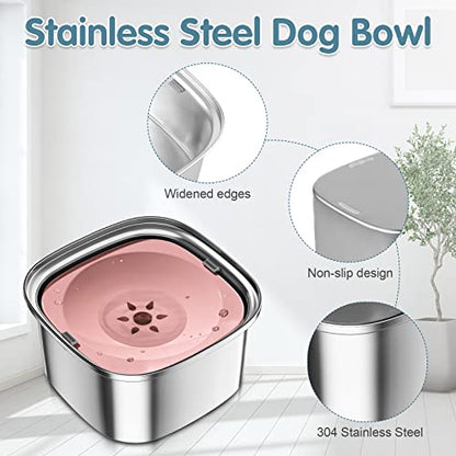 UPSKY 3L Dog Water Bowl 101oz Stainless Steel No Spill Large Capacity Dog Food Water Bowl Slow Water Feeder, Spill Proof Pet Water Dispenser Vehicle Carried Travel Water Bowls - color: G-Pink