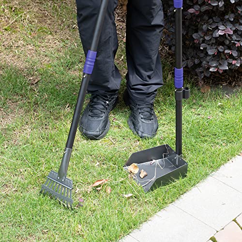 Heeyoo Dog Pooper Scooper, Dog Poop Tray and Rake Set, Pet Waste Removal Scoop with Long Adjustable Sectional Stainless Handles - color: Black/Blue
