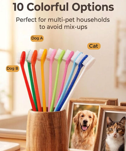 20Pcs Double Headed Pet Toothbrush for Dogs & Cats - 10 Colors x 2 Pack Long Handle Dog Cat Dental Brushes with Soft Bristles - Bulk Value Pack for Multi-Pet Homes and Travel - color: 20pack