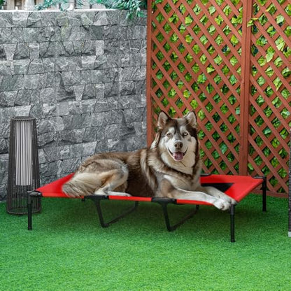 PawHut 48" x 36" Elevated Breathable Dog Bed Portable Pet Cot w/ Carry Bag Metal Frame Breathable Mesh Indoor and Outdoor Red - color: Red