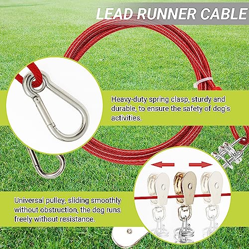 Dog Tie Out Cable - 100 ft Long Dog Cable with 10 ft Run Cable for Yard Training Running Camping Hiking Outdoor - Heavy Duty Chew Proof Lead Leash with Buffer Spring for Small Medium Large Dogs - color: Red