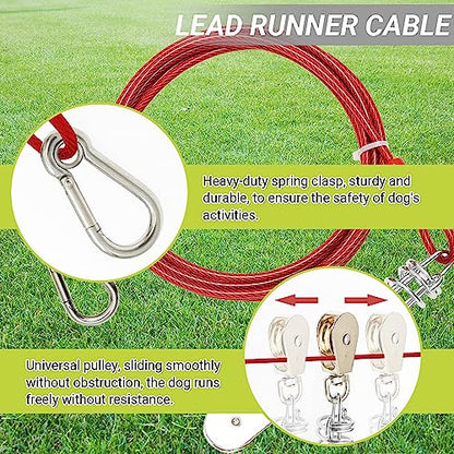 Dog Tie Out Cable - 100 ft Long Dog Cable with 10 ft Run Cable for Yard Training Running Camping Hiking Outdoor - Heavy Duty Chew Proof Lead Leash with Buffer Spring for Small Medium Large Dogs - color: Red