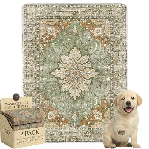 Washable Pee Pads for Dogs,Great Urine Absorbent Reusable Puppy Training Pads,Waterproof,Leak-Proof & Non-Slip Potty Pads for Whelping,Crate,Playpen,Bed.(Green Floral,18"x24") - color: Green Floral, size: 18"x24" (Pack of 2)
