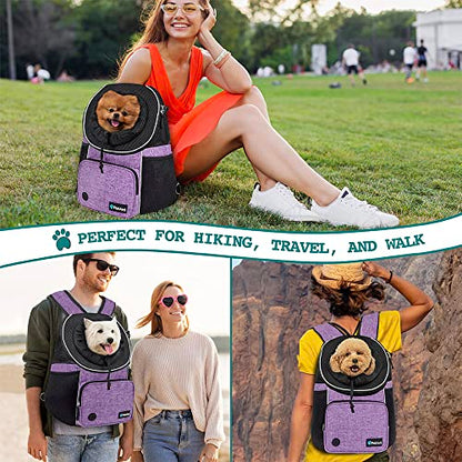 PetAmi Adjustable Cat & Dog Chest Carrier Backpack, Ventilated for Hiking & Camping, Max 15 lbs, Purple - color: Purple, size: Large (15.5x9x18)