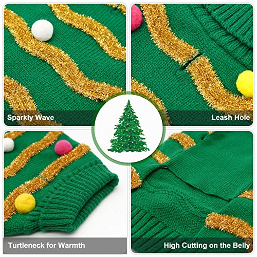 cyeollo Dog Christmas Sweater, Pullover Turtleneck Xmas Sweaters with Leash Hole Glitter Holiday Puppy Clothes for Small Dogs Cats - color: Christmas, size: Small