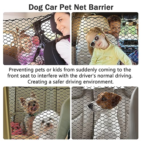 Dog Car Net Barrier for SUV - Pet Car Divider Back Seat Barrier Net, Easy to Install and Remove,with Flexible Bungee Cords Adjustable for Trucks, SUV, Vans, Universal Fit Sturdy Mesh (47 * 27 inches)