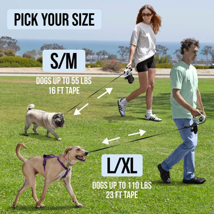 Award-Winning Retractable Dog Leash for Small and Medium Dogs (Max 55 lbs), Clip & Go System with Reflective Tape and Ergonomic Handle, Includes Clips, Poop Bag Holder and Dispenser, White - color: White, size: S/M - Up to 55 Lbs