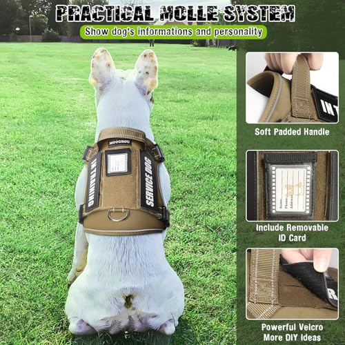 Tactical Dog Harness and Leash Set Small Sized Dog,Heavy Duty No Pull Service Dog Vest and 10 Patches with Dog Seat Belt,Reflective Adjustable Pet Harness for Training Walking Hiking Brown S - color: Brown, size: Small
