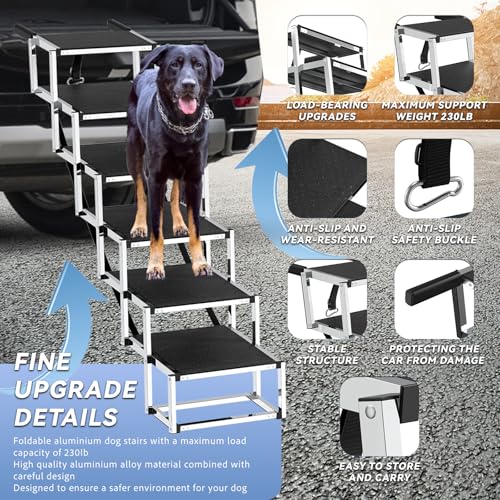 Dog Stairs for Large Dogs - 6 Step Foldable Dog Ramp for Car 43In Non-Slip Surface Support up to 230lbs - Suitable for SUV Truck Designed Specifically for Disabled Dogs - size: 16" W x 38-43" H