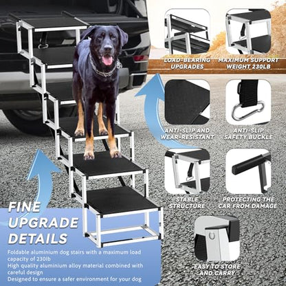 Dog Stairs for Large Dogs - 6 Step Foldable Dog Ramp for Car 43In Non-Slip Surface Support up to 230lbs - Suitable for SUV Truck Designed Specifically for Disabled Dogs - size: 16" W x 38-43" H