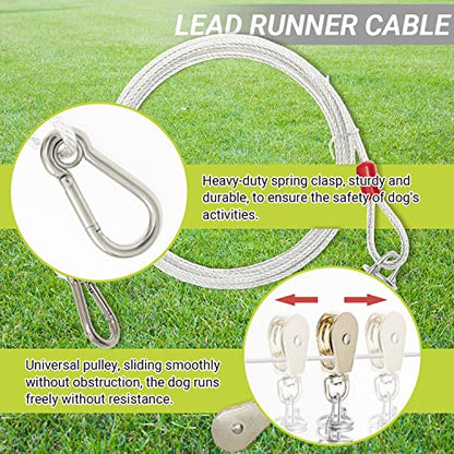 Dog Tie Out Cable - 100 ft Long Dog Cable with 10 ft Run Cable for Yard Training Running Camping Hiking Outdoor - Heavy Duty Chew Proof Lead Leash with Buffer Spring for Small Medium Large Dogs - color: Silver