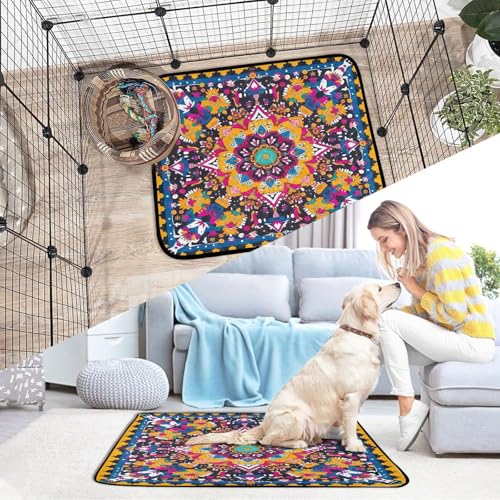 Qilmy Mandala Pet Mat, Waterproof Reusable Dog Training Pad Anti-Slip Pet Creat Pad for Small Medium Large Dogs and Cats - size: Smallx3