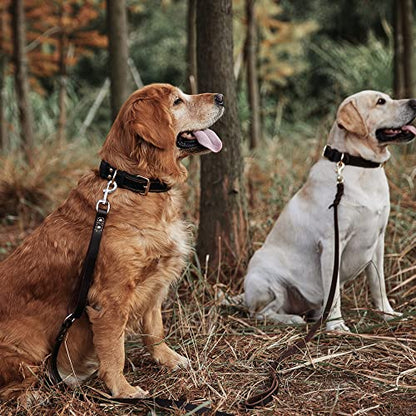 Leather Dog Leash Traffic 6ft Heavy Duty Training for Large Medium Small Breed Dog Brown Double Handle Pet Leashes (6FT * 4/5", Brown) - color: Dark Drown, size: 6FT * 4/5"