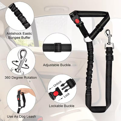 Elastic Retractable Dog Leash for Car Belts 1 Pack - Adjustable Pet Safety Tether for Vehicle Travel, Hands-Free Dog Restraint for Backseat，Black - color: black