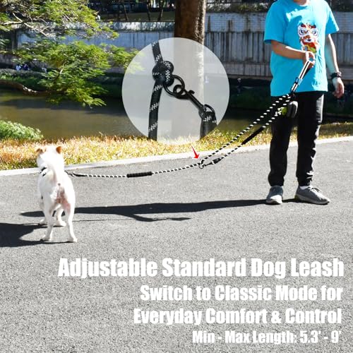 Two Point Control & Hands Free Dog Leash, Waist & Crossbody Leash with Car Seat Belt Clip, Heavy Duty Reflective & Tangle-Free, No Pull Harnesses Compatible for Large Medium Dogs, Black