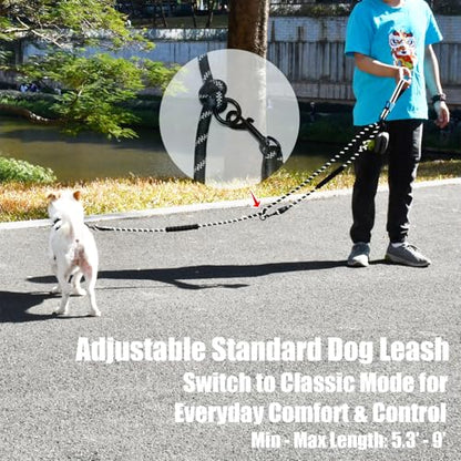 Two Point Control & Hands Free Dog Leash, Waist & Crossbody Leash with Car Seat Belt Clip, Heavy Duty Reflective & Tangle-Free, No Pull Harnesses Compatible for Large Medium Dogs, Black