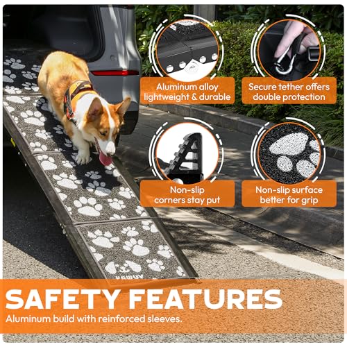 Dog Ramp for Car 71"x17.2" Wide Portable Folding Pet Ramp with Non-Slip Surface. Extra Wide Portable Ramp for Large, Small & Senior Dogs to Get in Cars, SUVs, Trucks & Beds, Up to 250LBS