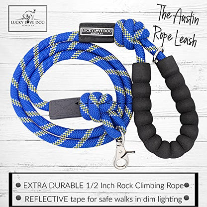 Lucky Love Dog Rope Leash, Reflective, Padded Handle, Thick Rope, Medium to Large Dogs, Sapphire - color: Sapphire