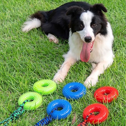 Dog Toys Squeaky - Spiky Ring for Chewers Dog Teething Toy with Rope, Squeaky Puppy Teething Spikey Glitter Ring Chew Toy, Aggressive Chew Indestructible for Puppy Teething Boredom Relief (Green 2) - color: Green 2