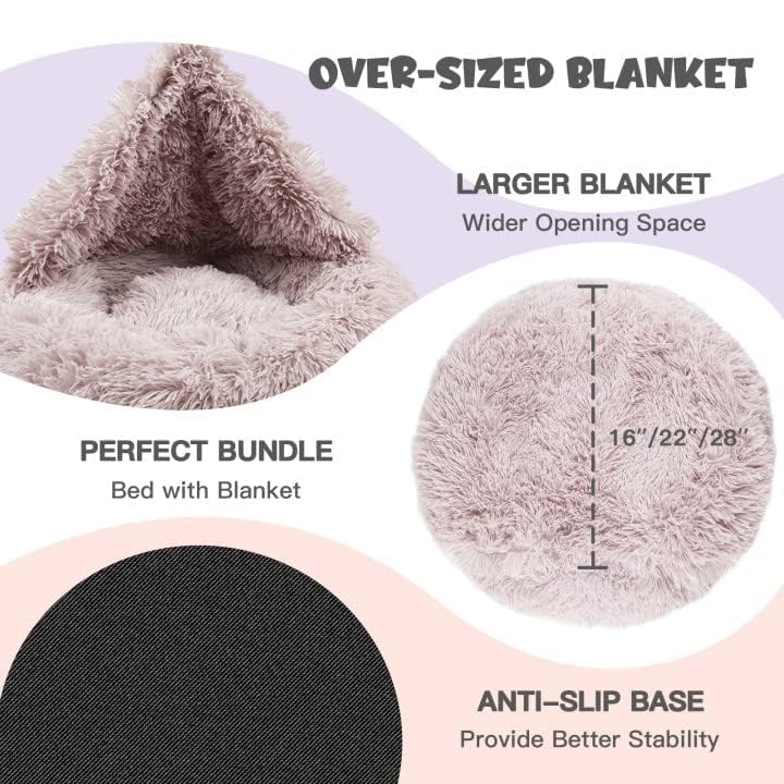 Himax Dog Beds for Small Dogs, Donut Dogs Beds with Blanket Attached, Calming Dog Bed Washable (20"/26"/35") Beige - color: Beige, size: 20.0"L x 20.0"W x 7.0"Th