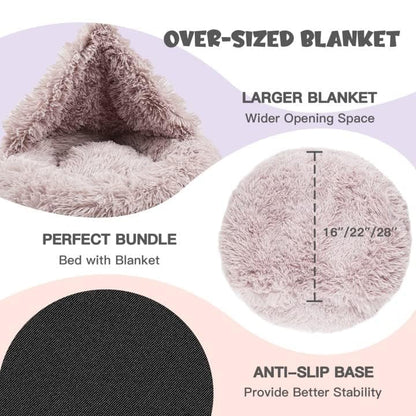 Himax Dog Beds for Small Dogs, Donut Dogs Beds with Blanket Attached, Calming Dog Bed Washable (20"/26"/35") Beige - color: Beige, size: 20.0"L x 20.0"W x 7.0"Th
