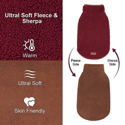 cyeollo Warm Dog Coat Fleece Sherpa Reversible Winter Sweater Coats, Turtleneck Cold Weather Dog Jacket Vest for Small Dogs with Leash Hole, Burgundy, S - color: Burgundy, size: Small (5-9lbs)