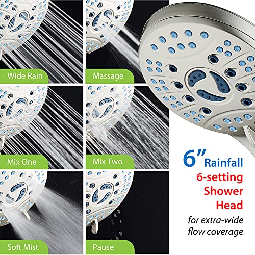 Hotel Spa AquaCare As-Seen-On-TV High Pressure Handheld/Rain 50-mode 3-way Shower Head Combo with Adjustable Arm - Anti-clog Nozzles, Tub & Pet Power Wash, 6 ft. Stainless Steel Hose, Nickel Finish - color: Satin Nickel, style: 2.5 Gallons Per Minute