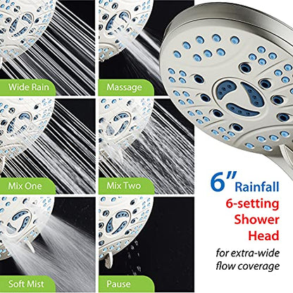 Hotel Spa AquaCare As-Seen-On-TV High Pressure Handheld/Rain 50-mode 3-way Shower Head Combo with Adjustable Arm - Anti-clog Nozzles, Tub & Pet Power Wash, 6 ft. Stainless Steel Hose, Nickel Finish - color: Satin Nickel, style: 2.5 Gallons Per Minute