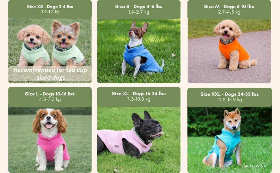 JACKO & CO - Fleece Vest Dog Sweater with Leash Ring - Soft, Warm & Lightweight Pullover Coat for Small & Medium Dogs, Puppies & Cats - Cozy Fall/Winter/Spring Pet Jacket (Green, X-Small 2-4lbs) - color: Green, size: XS (2-4lbs)