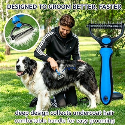 Dematting Dog Brush, Double Sided Undercoat Rake Pet Detangling Comb for Dogs and Cats, Pet Pro Grooming Tool for Tangles Knots Long Fur