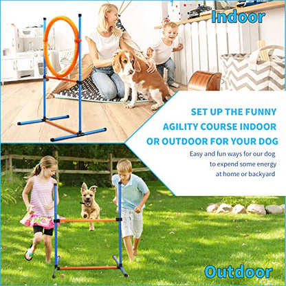 Dog Agility Training Equipment, 72-piece Obstacle Course Training Starter Kit Indoor Outdoor Game for Dogs with Agility Hurdle, Jump Ring, Weave Poles, Pause Box, Toy Balls and Storage Bag - size: 4 PCS SET
