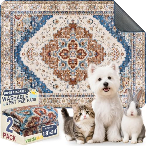 Washable Pee Pads for Dogs, Reusable Puppy Potty Training Pads, Ultra-Absorbent Thick Waterproof Leak-Proof Non-Slip Pads & Mat for Crate, Playpen, Floor, Whelping & Housebreaking , 2 Pack 18"x24" - color: Brick/Blue, size: 18" ×24"(pack of 2)