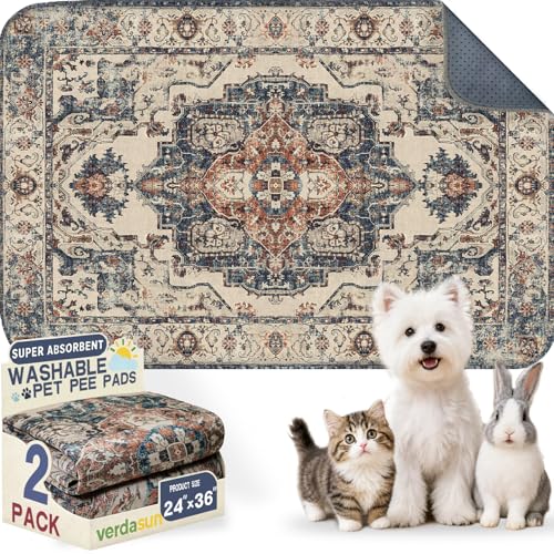 Washable Pee Pads for Dogs, Reusable Puppy Potty Training Pads, Ultra-Absorbent Thick Waterproof Leak-Proof Non-Slip Pads & Mat for Crate, Playpen, Floor, Whelping & Housebreaking , 2 Pack 24"x36" - color: Beige/Blue/Multi, size: 24" ×36"(pack of 2)