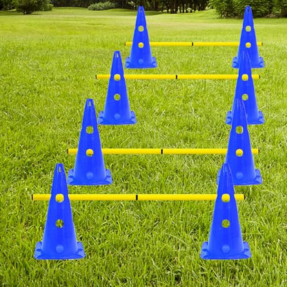 15 Inch Speed Agility Hurdles and Cones Set with 3 Height Level Detachable Jumping Hurdles for Beginner, Dog Training - color: Blue