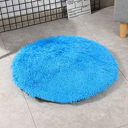 31 Inch Plush Dog Bed Mat Warm Fluffy Round Puppy Crate Pad with Anti-Slip Waterproof Bottom Soft Comfy Pet Kennel Mat for Small and Medium Dogs Sleeping(Lihgt Blue) - color: light blue, size: 31 Inch