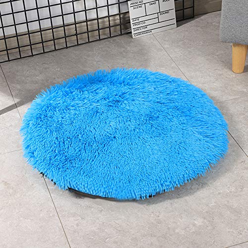 39 Inch Plush Dog Bed Mat Warm Fluffy Round Puppy Crate Pad with Anti-Slip Waterproof Bottom Soft Comfy Pet Kennel Mat for Small and Medium Dogs Sleeping(Light Blue) - color: light blue, size: 39 Inch