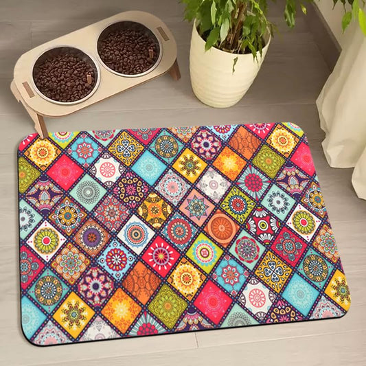 Dog Food Mats for Floors Waterproof, Pet Water Bowl Mats Pet Feeding Absorbent Placemats Bohemia 12 * 20 inch - color: 01Pink, size: 20"L x 12"W