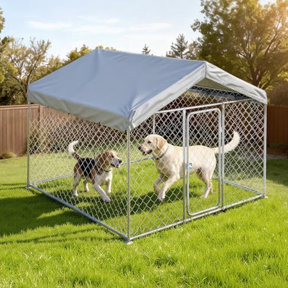 VEVOR Outdoor Dog Kennel, 6.56 x 6.56 x 5.25 ft Large Dog Kennel with Secure Lock, Outside Dogs Enclosures with UV-Resistant & Waterproof Roof Cover, Heavy Duty Pet Crate Cage Run for Large Dogs - size: 6.56 x 6.56 x 5.25 ft