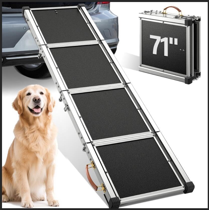 Extra Long 70”Dog Ramp Folding Pet Ramp for Car Large Dogs with Non-Slip Surface Dog Ramps up to 200 lb for Car SUV Truck