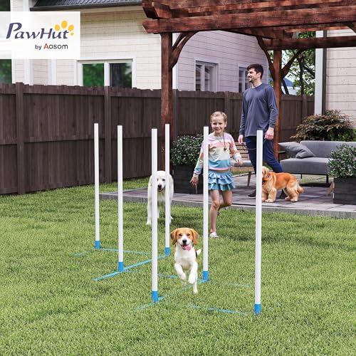 PawHut Adjustable Dog Agility Training Obstacle Course Set with Weaves Poles Storage Bag for Pet Dogs Outdoor Games Exercise