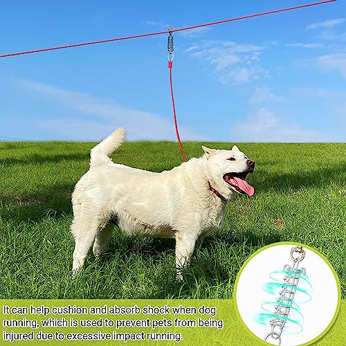Dog Tie Out Cable - 100 ft Long Dog Cable with 10 ft Run Cable for Yard Training Running Camping Hiking Outdoor - Heavy Duty Chew Proof Lead Leash with Buffer Spring for Small Medium Large Dogs - color: Red