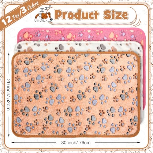 Tegeme 12 Pcs Pet Blankets 30 x 20 Inch Soft Fluffy Fleece Dog Cat Warm Paw Print Pattern Blankets Flannel Throw for Pets Dog Puppy Cat(Pink,Beige,Camel) - color: Pink, size: 30 x 20 Inch