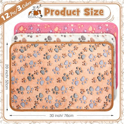 Tegeme 12 Pcs Pet Blankets 30 x 20 Inch Soft Fluffy Fleece Dog Cat Warm Paw Print Pattern Blankets Flannel Throw for Pets Dog Puppy Cat(Pink,Beige,Camel) - color: Pink, size: 30 x 20 Inch