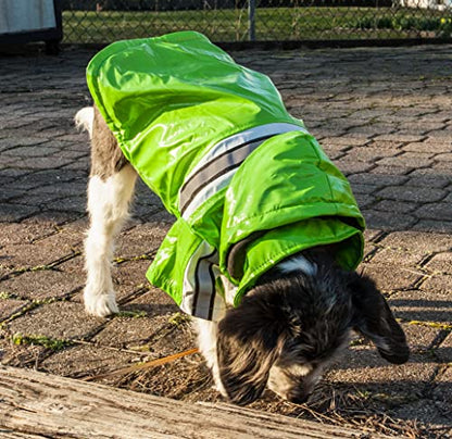 Pet Life ® Reflecta-Glow Multi-Adjusting Reflective Year-Round Fleece Reversed PVC Pet Jacket Waterproof Dog Raincoat with Removable Hood - color: Lime Green, size: X-Small
