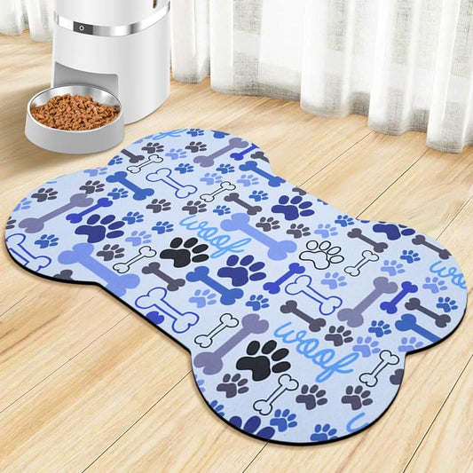 Dog Food Mats for Floors Waterproof, Pet Feeding Absorbent Water Bowl Mat Cat Placemats Blue Bone Shape 23.6 * 15.7 inch - color: Blue, size: M(23.6"×15.7")