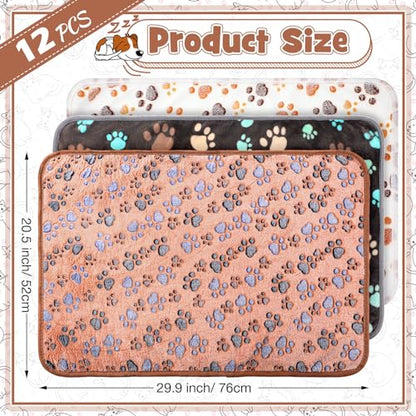 Tegeme 12 Pcs Pet Blankets 30 x 20 Inch Soft Fluffy Fleece Dog Cat Warm Paw Print Pattern Blankets Flannel Throw for Pets Dog Puppy Cat(Dark Gray, White, Camel) - color: Dark Gray, White, Camel, size: 30 x 20 Inch